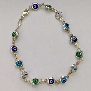 925 Sterling Silver Vermeil Turkey Evil Eye Dainty Bracelet
